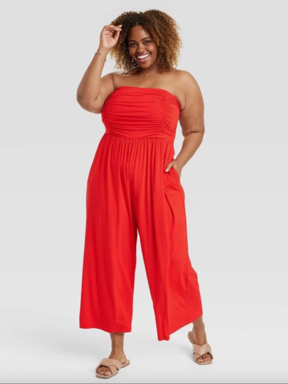 Womens Strapless Jumpsuit - Ava & Viv™ Red 2X